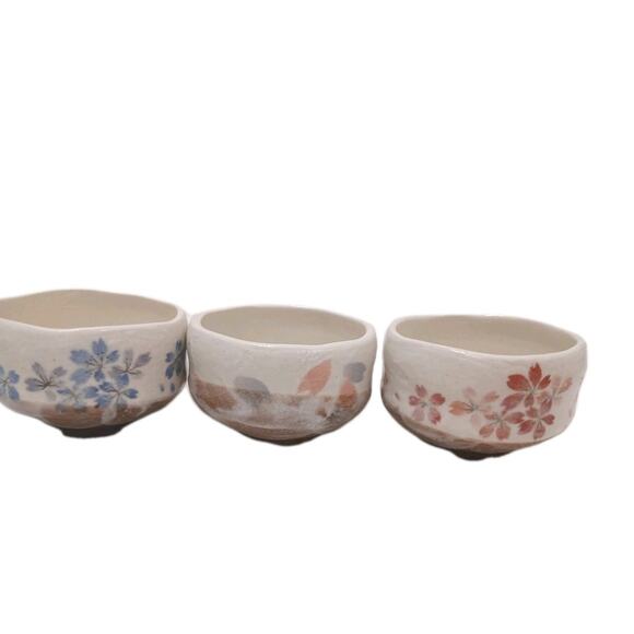 3 Pc Mini Bowls Set ASIAN Japanese Hot Tea Cups Condiment Soy Sauce Dip Pottery - Picture 6 of 16